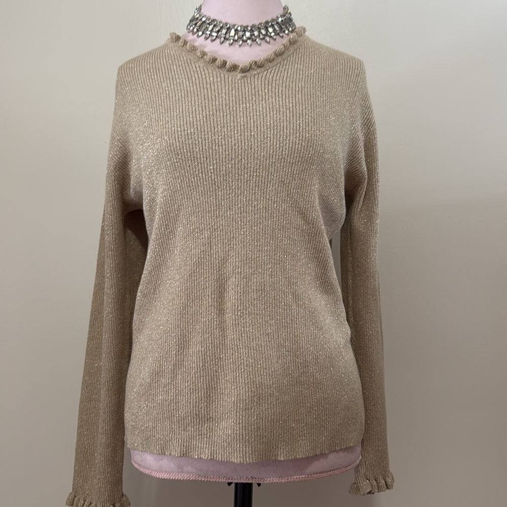 Liz Claiborne vintage gold metallic long sleeve top in size large